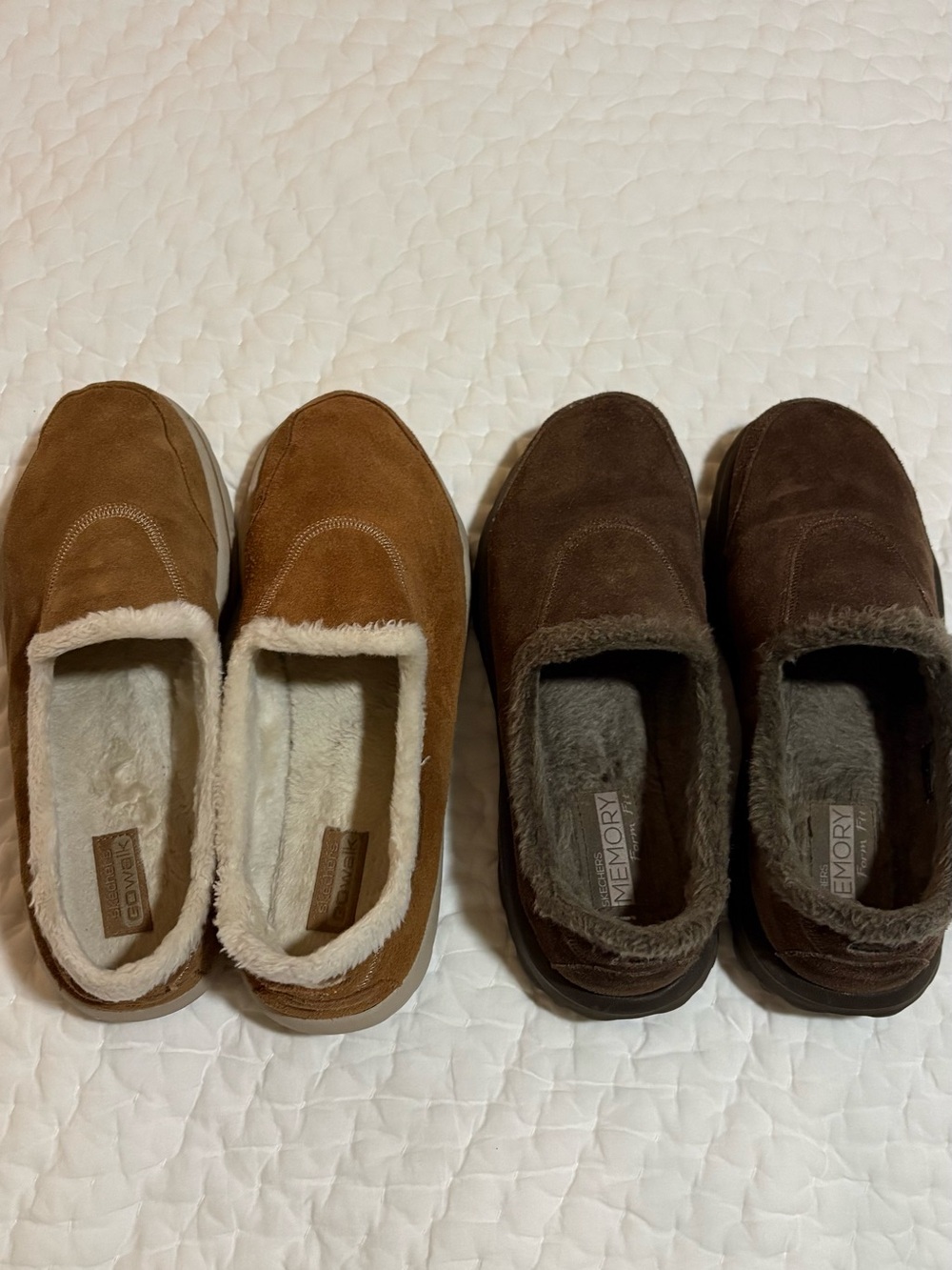 2 pairs Skechers woman Brown and Tan Suede/faux fur, size 9